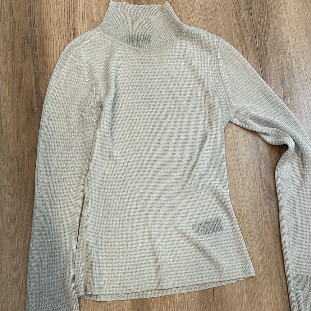 Silver Ribbed Turtleneck Sweater